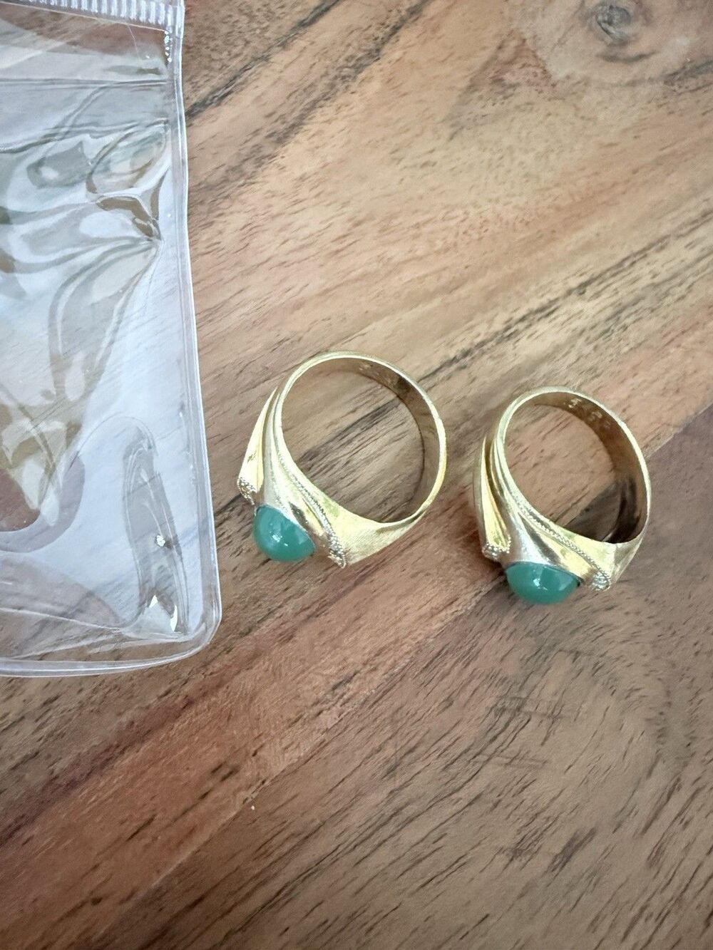 Vintage ESPO Men's 10K Gold Filled Signet Ring Set of 2 Green Cabochon Size 11.5 - Picture 5 of 16